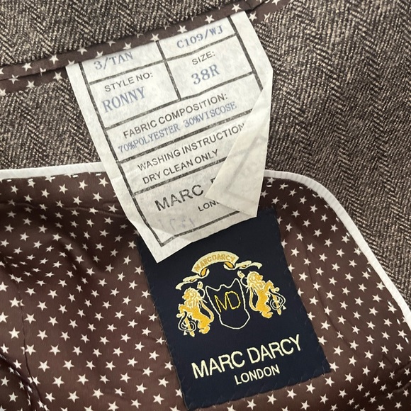 Marc Darcy London Brown Blazer Herringbone Tweed Sportscoat Jacket Velvet Patch - Picture 7 of 9